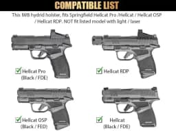 For Springfield Hellcat Pro/Hellcat/Hellcat RDP & OSP,IWB Hybrid Holster,Concealed Carry Holster,Ultimate Comfort | Right Hand