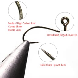 100/200PCS #12 ~ #22 Fly Fishing Dry Fly Hook Standard Wire Bronzed Nymph Curved Hook Small Fly Lures Tying Material