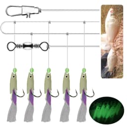 5/25pcs Saltwater Sabiki Rigs Fishing String Hooks with Soft Shrimp Bait Glow Bead Line for Night Fishing Surf Rock Saltwater