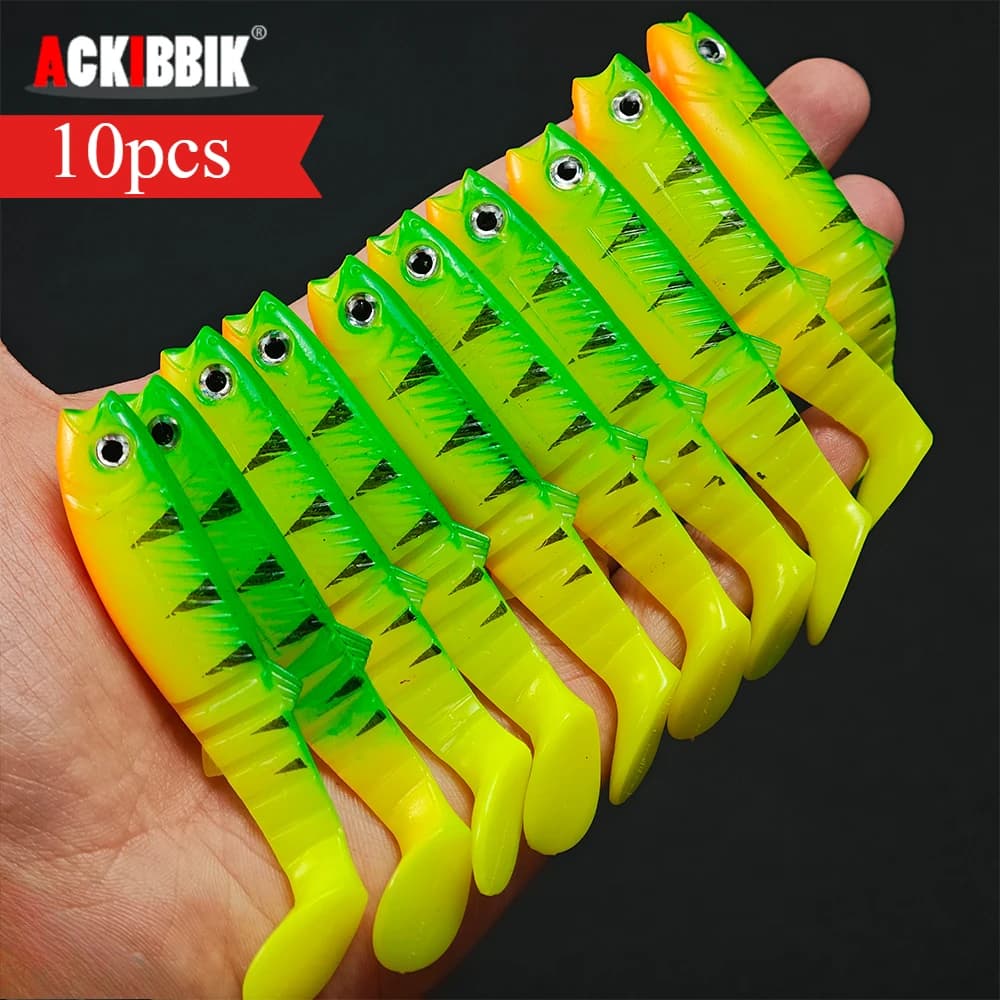 Ackibbik 10pcs Silicone Soft Bait Paddle Tail Swimbait 8cm Artificial Fishing Lure for Walleye Bass Pike Tackle T-Tail Swimbait