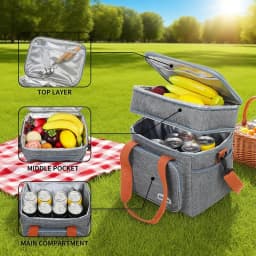 1PC Picnic Bags Double Layer Lunch Bag Thermal Insulation Food Drink Storage Tote Crossbody Cooler Picnic Supplies Storage Bags