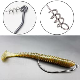 10Pcs Screw Lock Hook 1# 9/0# Offset Worm Hooks with Spring Pin Sharp Crank for Soft Lure Fishing Spring-lock Set Fishhook