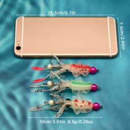 ANFS 3pcs Squid Bait Kit- Ideal for Night Fishing, Squid Fishing Lures ,Amazing Fishing Gift for Angler.