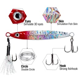 5pcs Metal Slow Jig 10-60g Sinking Casting Jigging Bait with Two Assist Hook for Tuna Bass in Saltwater Freshwater Fishing Gear