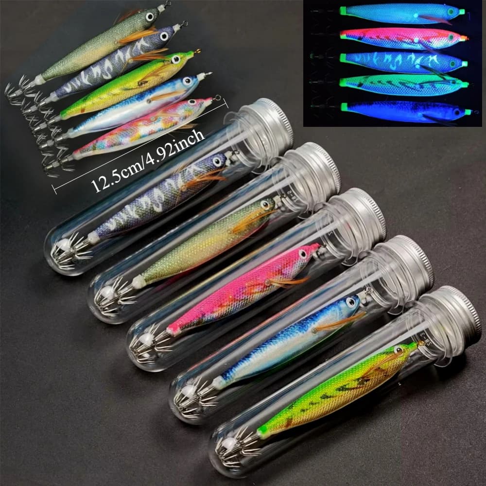 1pc 12.5cm Glow in The Dark Wood Shrimp Horizontal Squid Jig Egi Set UV Squid Lure Sea Cuttlefish Octopus Saltwater Tackle
