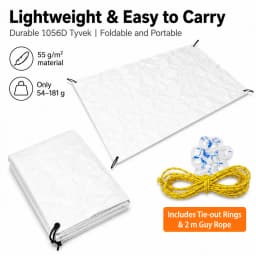 1056D Tyvek Camping Ground Sheet 55g/㎡ Ultralight Waterproof Tent Footprint Tear Resistant Foldable Picnic Mat with Guy Lines