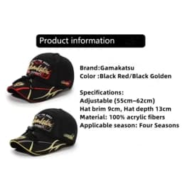 Hot Sale Gamakatsu Waterproof Fishing Baseball Cap Cotton Sun Protection Fishing Hats with Clip Trendy Trucker Hats for Men