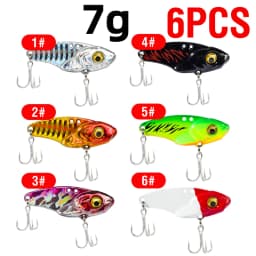 6PCS Metal VIB Lure 5g 7g 10g 15g 20g 3D Eyes Spoon Spinner Balancer Fishing Lure Sinking Jig Hard Bait Fishing Tackle