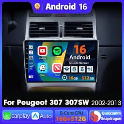 Android 16 For Peugeot 307 307CC 307SW 2002 - 2012 2013 Navigation Multimedia Player Carplay Auto Stereo DVD BT Video DSP Radio