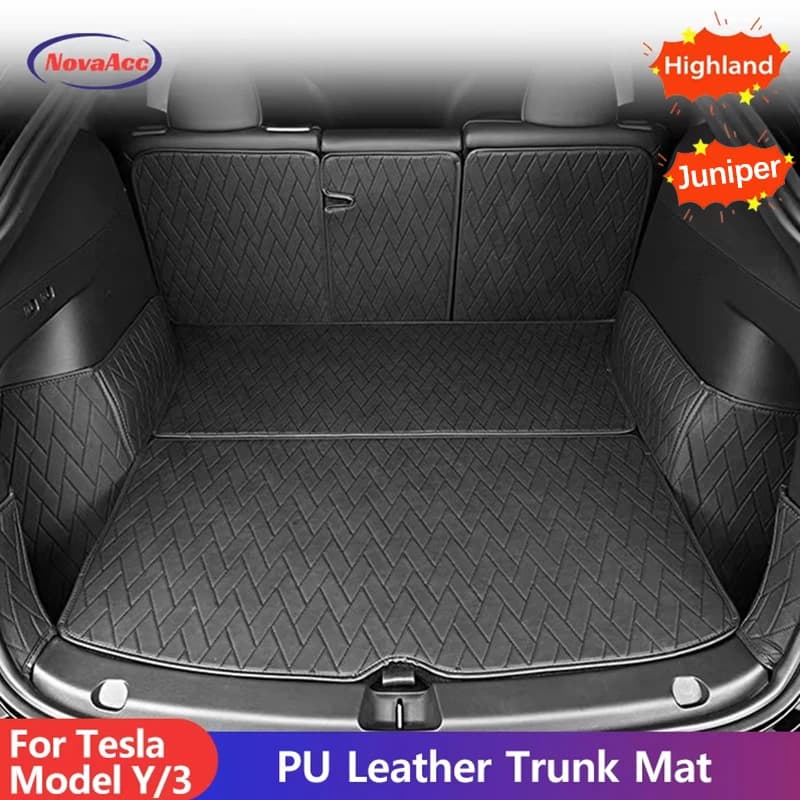 Leather Trunk Mats Fully Surrounded Waterproof Non-Slip Liner Custom Floor mat for Tesla Model Y Juniper 3 Highland 2017 to 2025
