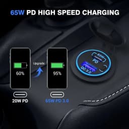 83W 12V USB Outlet Laptop Charger 65W USB-C PD3.0 & 18W QC3.0 Multi Car USB Port Socket Waterproof with Power Switch For RV Car