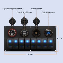 DaierTek Marine Boat Switch Panel Waterproof 8 Gang 12V Rocker Switch Panel Toggle Switch Panel Blue LED Lighted for Automotive