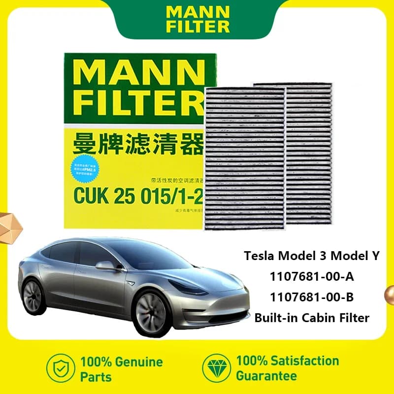 For Tesla Model 3 Model Y EV MANN FILTER CUK25015/1-2 2PCs Activated Carbon Built-in Cabin Filter 1107681-00-A 1107681-00-B