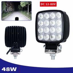 2Pcs LED Work Light 12V - 80V Max 48W Headlights For Loader Forklift Excavator Working Lamp Flood Lighting Aluminium Alloy