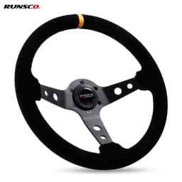 14Inch Racing Steering Wheel Suede 350mm Wheels with Horn Button Aluminum Frame PCD=6x70mm Deep-76mm Car/Game Universal