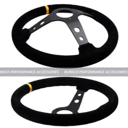 14Inch Racing Steering Wheel Suede 350mm Wheels with Horn Button Aluminum Frame PCD=6x70mm Deep-76mm Car/Game Universal
