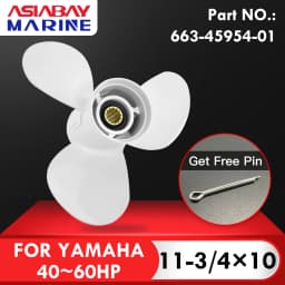 For Yamaha Outboard Propeller 11-3/4 x 10 , 40 50 60 HP , 3 Blade ,13 Spline , RH , White Aluminum Alloy Screw 663-45954-01