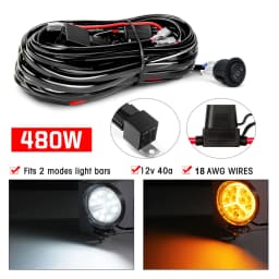 LED Light Bar Wiring Harness Kit, 480W 2 Leads 18 AWG LED Wiring Harness with 12V 40A Relay and Waterproof Control Switch