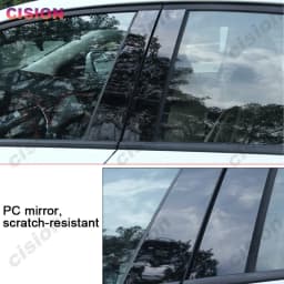 6x Glossy Black Car Door Center BC Pillar Post Cover Mirror Effect Trim For Mercedes Benz ML Class W164 Window Column PC Sticker