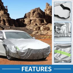 UXCELL Front Half Car Cover 220x160cm Bonnet Cover Waterproof Outdoor Engine Hood Half Cover 210D with Reflective Tape