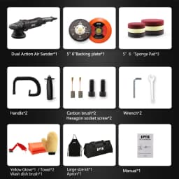 SPTA 5 Inch 780W Dual Action Car Polisher Auto Orbit 15mm Polishing Machine with Sponge Pads Accessories for Vehicle Buffing