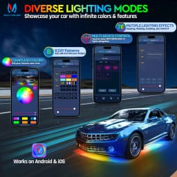 N8 Car Underglow Light Bar Kit, RGB+IC LED, Exterior Underbody Multicolor Neon Light Strip, Wireless App & Remote Control