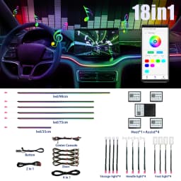 18-in-1 128 Colorful RGB Symphony Car Ambient Interior LED Universal Multiple Modes Decoration Atmosphere Lights App Control