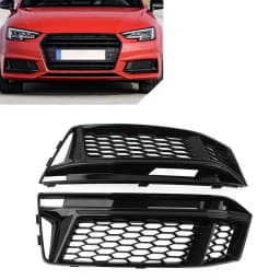 Glossy Black Front Bumper Fog Light Grille For Audi A4 For S4 B9 S-line 2016-2018 Honeycomb Mesh Pair Fog Lamp Cover