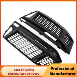 Glossy Black Front Bumper Fog Light Grille For Audi A4 For S4 B9 S-line 2016-2018 Honeycomb Mesh Pair Fog Lamp Cover