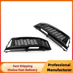Glossy Black Front Bumper Fog Light Grille For Audi A4 For S4 B9 S-line 2016-2018 Honeycomb Mesh Pair Fog Lamp Cover