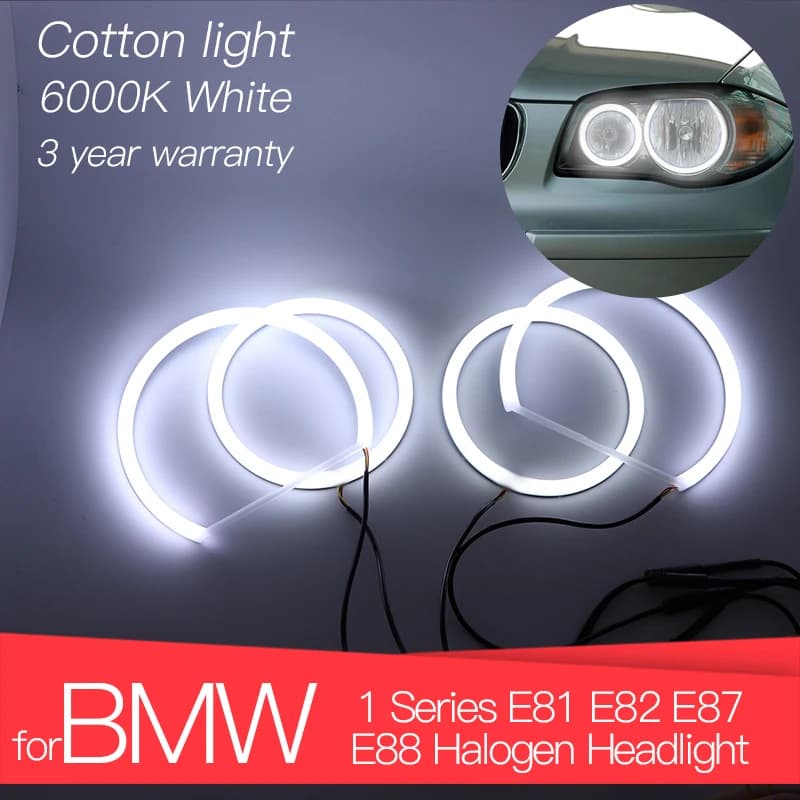 3 Years Warranty Hight Quality LED Angel Eyes Kit Cotton White Halo Ring for BMW 1 Series E81 E82 E87 E88 Halogen Headlight