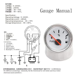 100-500mm Stainless Steel Marine Fuel Level Gauge Sensor Fit Boat Car Fuel Level Gauge Meter 0-190 ohm with Red Backlight 9-32V