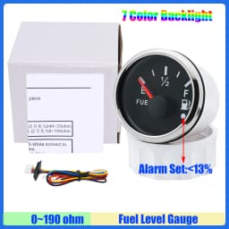 Waterproof 52mm Fuel Level Gauge with Flash Alarm+Oil Float Sensor 0-190 OHM Fuel Tank Meter 7Color LED for Car Yacht 12V Custom