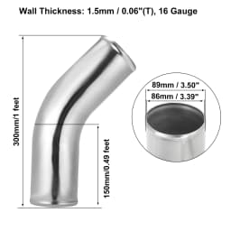 X Autohaux Aluminum Alloy Intake Tube OD 38/45/51/63/76/89/102MM Intercooler Pipe Air Tube 0 45 Degrees 300mm Long for Auto Car