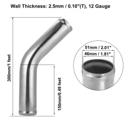 X Autohaux Aluminum Alloy Intake Tube OD 38/45/51/63/76/89/102MM Intercooler Pipe Air Tube 0 45 Degrees 300mm Long for Auto Car