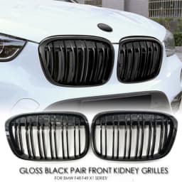 Double Line Car Front Bumper Kidney Grill Grilles For BMW X1 F48 F49 2016 2017 2018 2019 2020 M Style Racing Grille Glossy Black