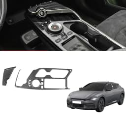 2Pcs Car Carbon Fiber Center Console Gear Shift Panel Water Cup Holder Decoration Cover Trim For KIA EV6 2021 2022 LHD