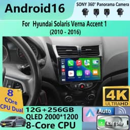 Android 16 Car Radio for Hyundai Solaris Verna Accent 1 2010 - 2016 Multimedia Video Player 2 Din DVD Head Unit Carplay GPS FM