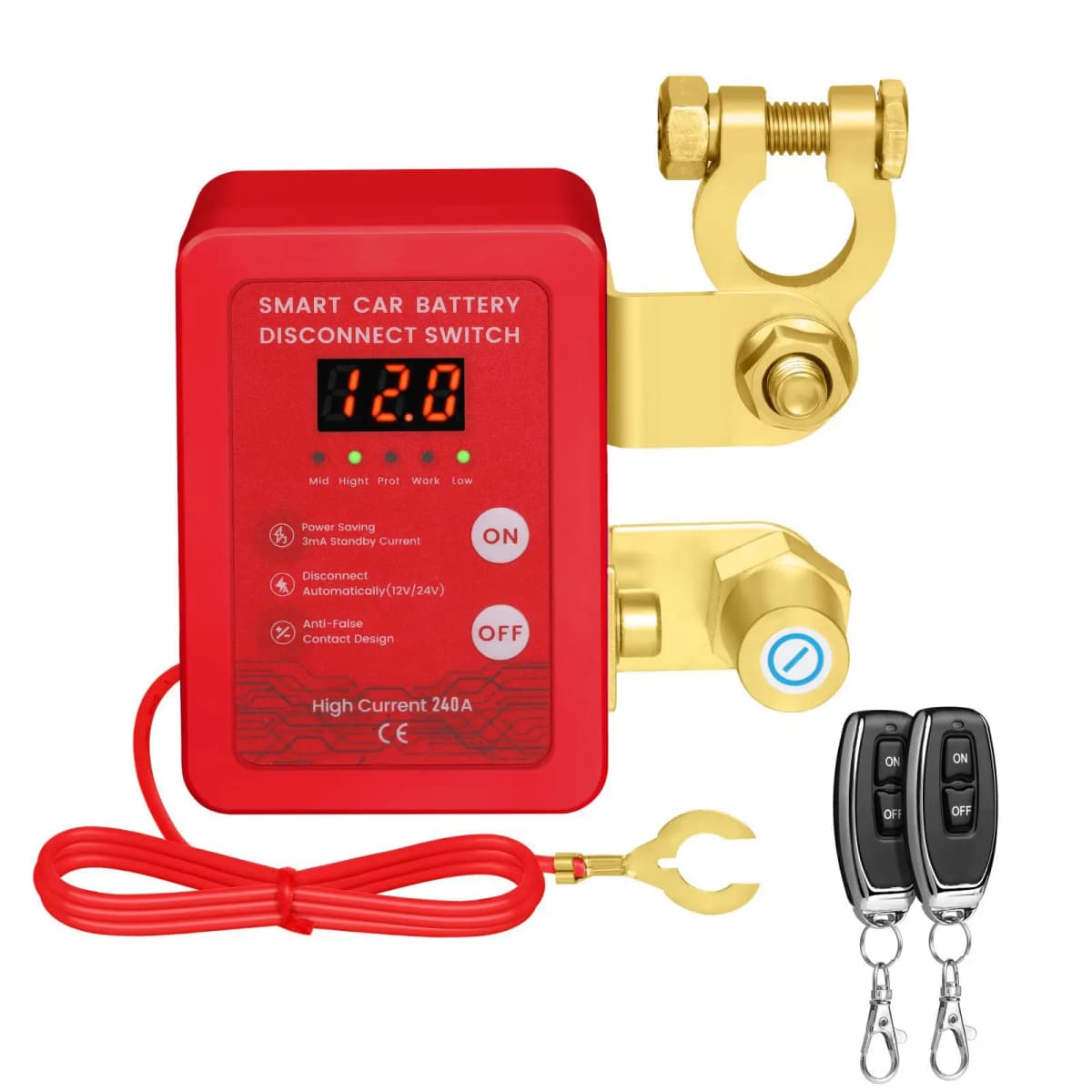 12V Kill Switch for Car Remote Battery Disconnect Switch Smart Voltage Car Battery Kill for Vehicle RV ATV Truck Boat with LED