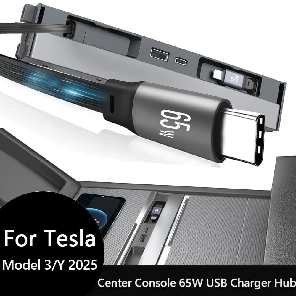 For Tesla Model Y Juniper 2026 Retractable Center Console USB Hub Model 3 Highland Phone Charger Fast Charging Docking Station