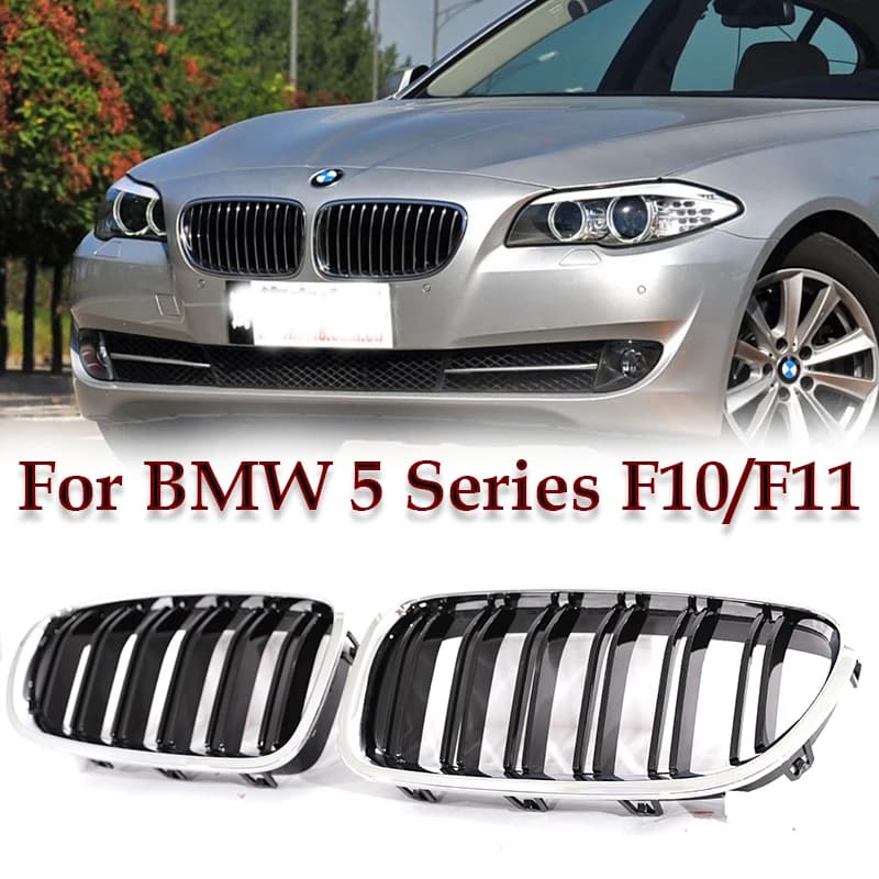 Silver Chrome Frame Double Slat Kindey Grille Front M Color Racing Grill For BMW 5 Series F10 F11 520i 535i 530i 540i 2010-2017
