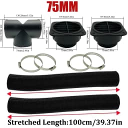 42mm 60mm 75mm 90mm Car Air Diesel Parking Heater 2x Air Outlet Vent + T/YPiece + Duct Pipe + 2x Clamps For Webasto Eberspacher