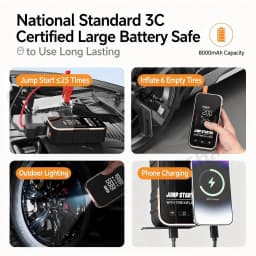 12V Car Jump Starter with Air Compressor - 2-in-1 Emergency Battery Booster, Tire Inflator & Portable Power Bank