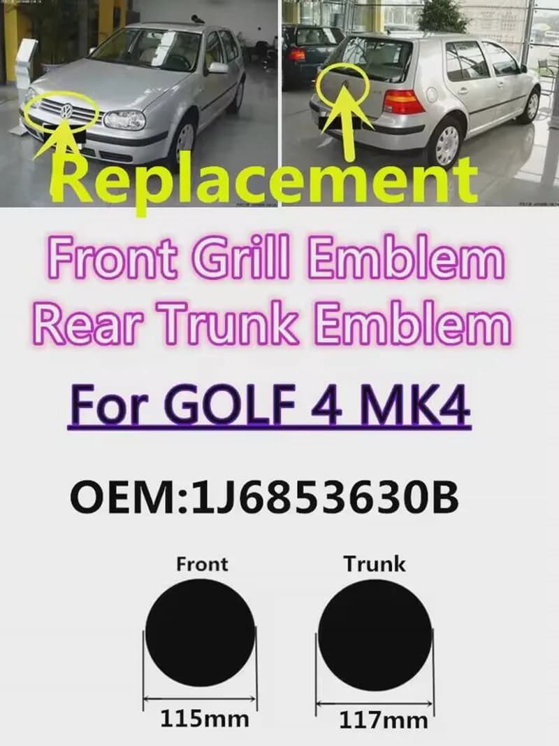 2pcs Front and Rear Replacement Emblem For Golf 4 MK4 1999-2006 115mm Front Grill Badge 117mm Rear Trunk Lid Emblem accessories