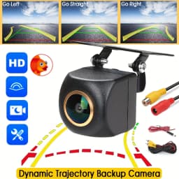 Car Backup Camera with Dynamic Trajectory Guide Line,Fisheye Golden Lens Front/Rear/Left/Right View Backup Camera for Car SUV RV