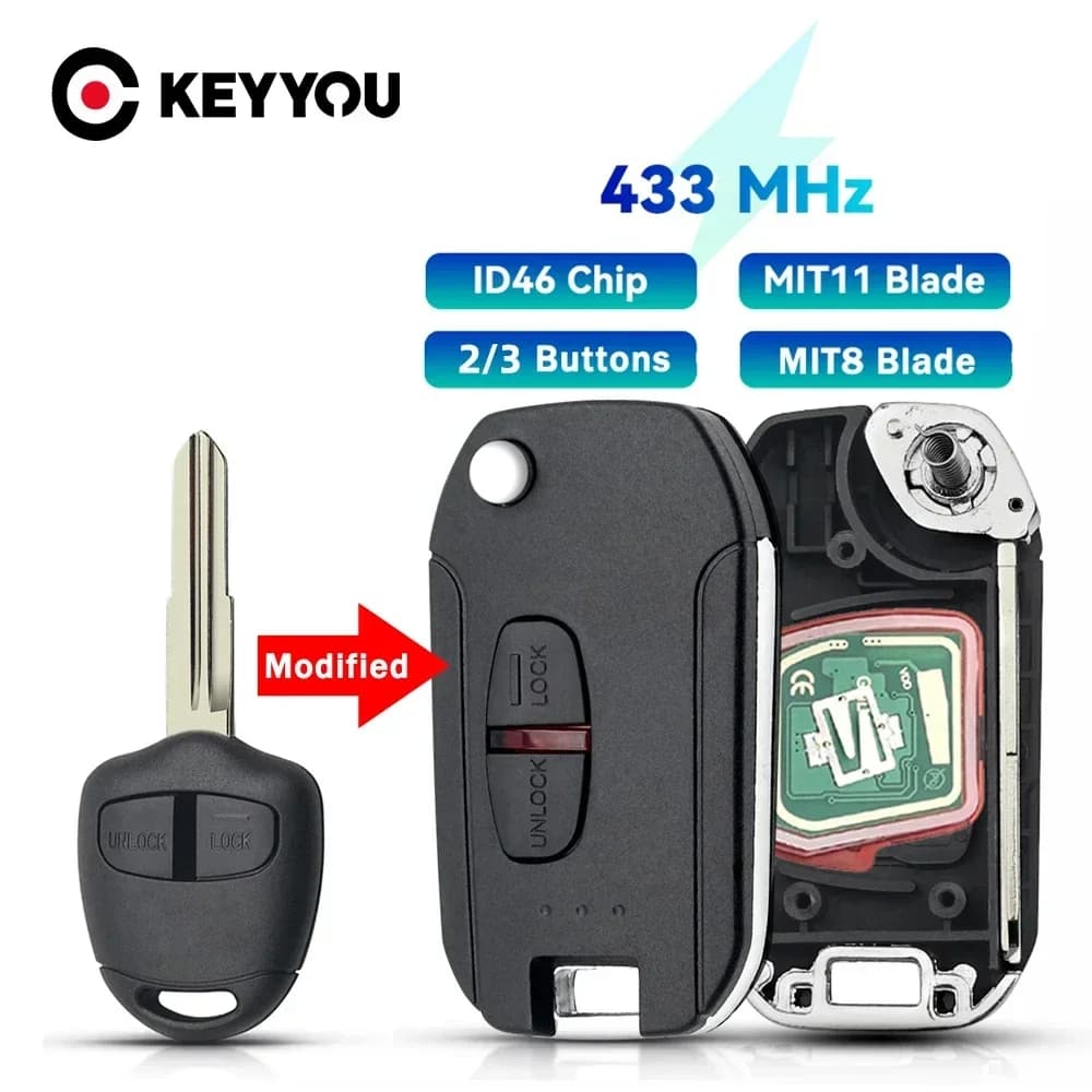 KEYYOU Modified Remote Car Key ID46 Chip 433MHz For Mitsubishi L200 Shogun Pajero Triton Key Fob Control Auto 2/3 Buttons Key