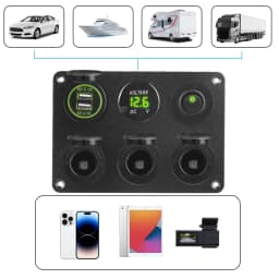 12V Dual USB Charger Cigarette Lighter Plug Socket Power Outlet LED Voltmeter Toggle Switch Multi Panel for Car Marine RV 4.2A