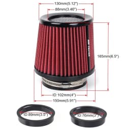 Universal 3" 3.5" 4" 76mm 89mm 102mm Race Car High Flow Cold Air Intake Air Filter Conical Washable Air Filters OFI129