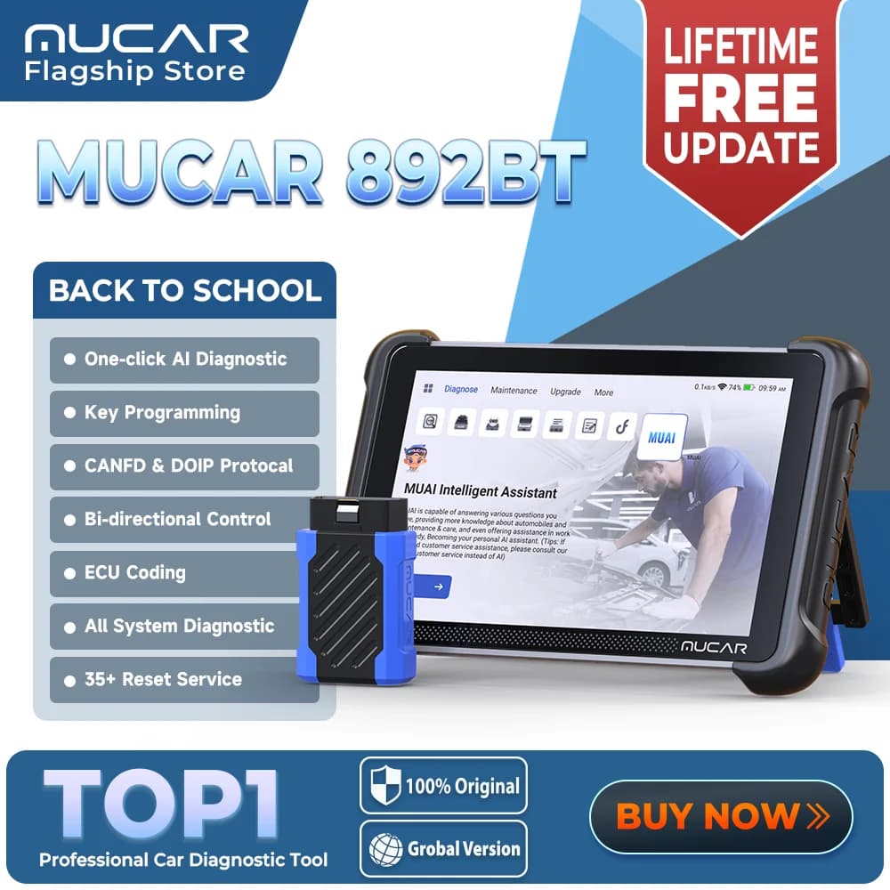 MUCAR 892BT AI Key Programming TKEY 101 Automotive Diagnostic Tool Bi directional Obd2 Scanner ECU Coding CANFD DOIP 35 Resets