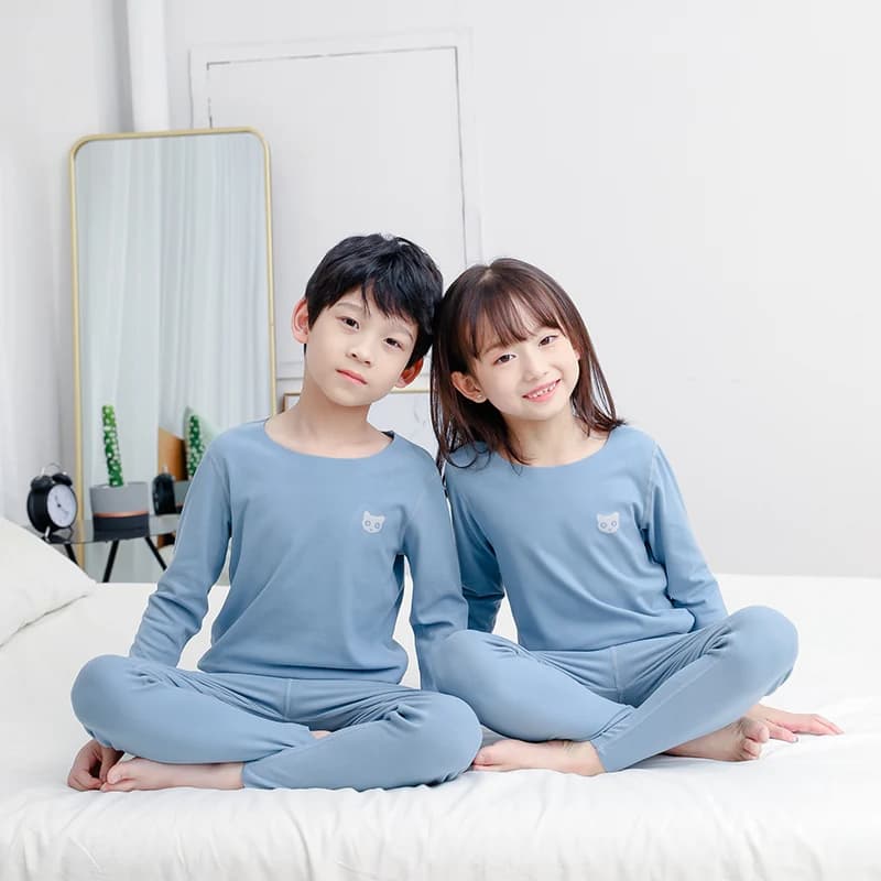2-Piece Children's Autumn and Winter Solid Color Autumn Clothes and Trousers Suit Boys and Girls Comfortable Thermal Underwear